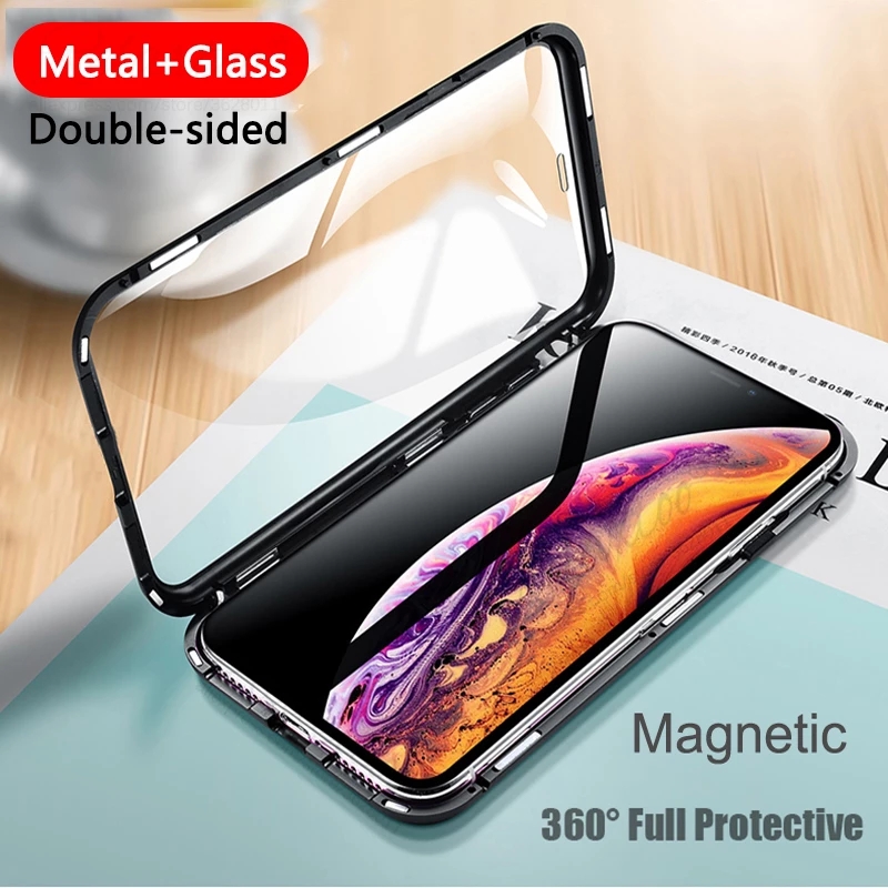 Ốp điện thoại kính cường lực 2 mặt khung kim loại bảo vệ 360 cho IPhone 6 6S 7 8 Plus 6Plus 6sPlus 7Plus 8Plus X XS XR XSMAX SE 2020