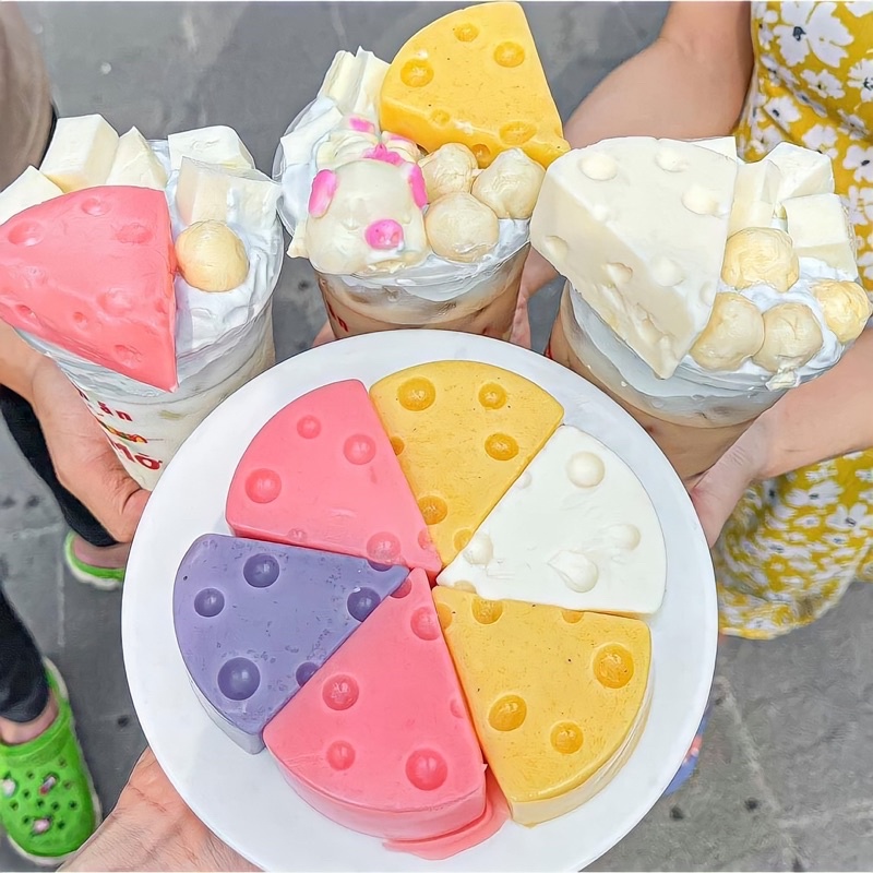 Set làm Pudding 6 vị Trứng, Socola, Matcha, Dâu, Khoai Môn, Dưa Gang - Topping Trà Sữa