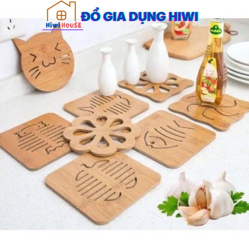 Miếng Lót Ly, Lót Nồi, Lót Cốc Chén Bằng Gỗ Hình Dễ Thương Kích Thước 9.5 cm