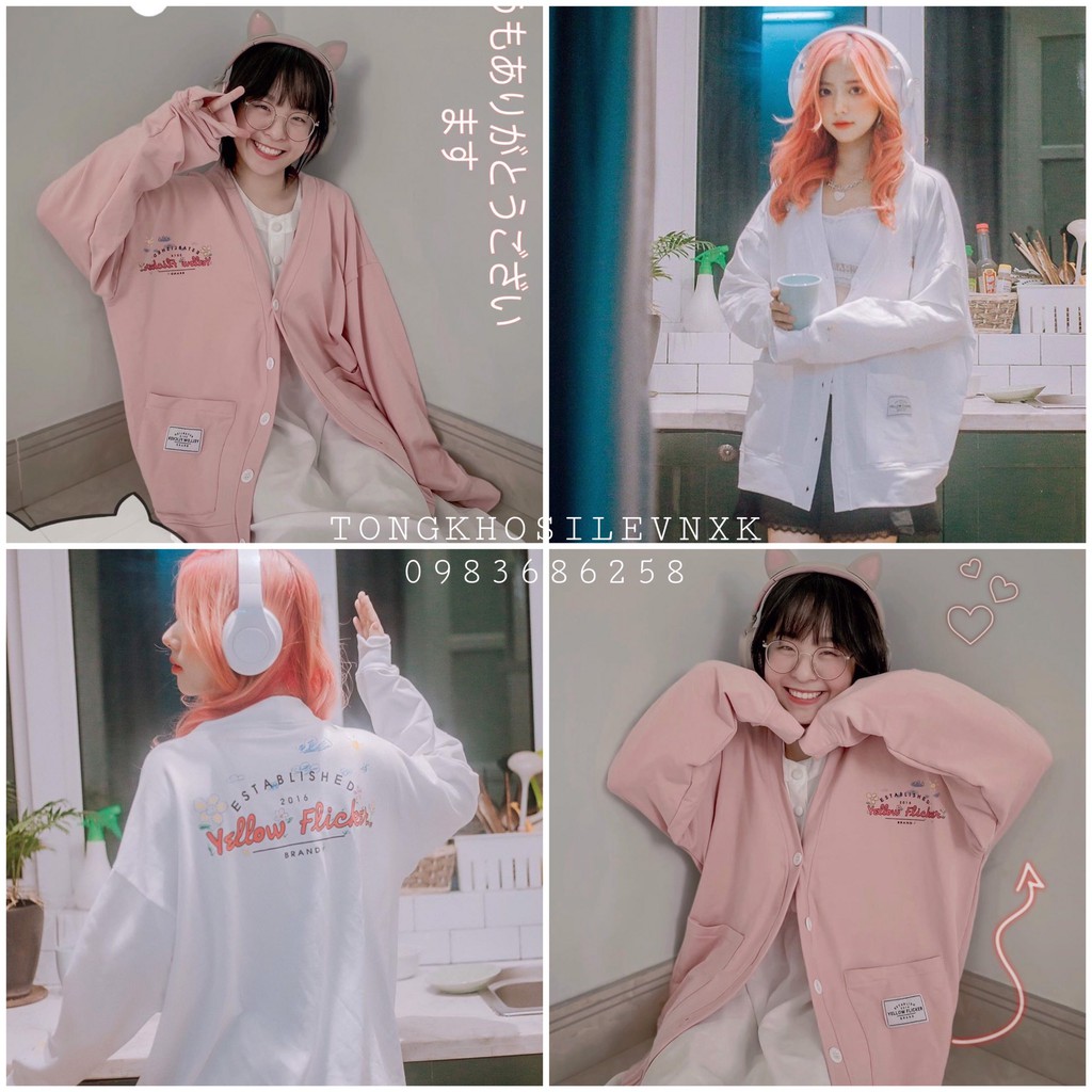 Áo Khoác Cadigan Nỉ Nữ MY GRADEN YELLOW FLICKER HỒNG TRẮNG UNISEX