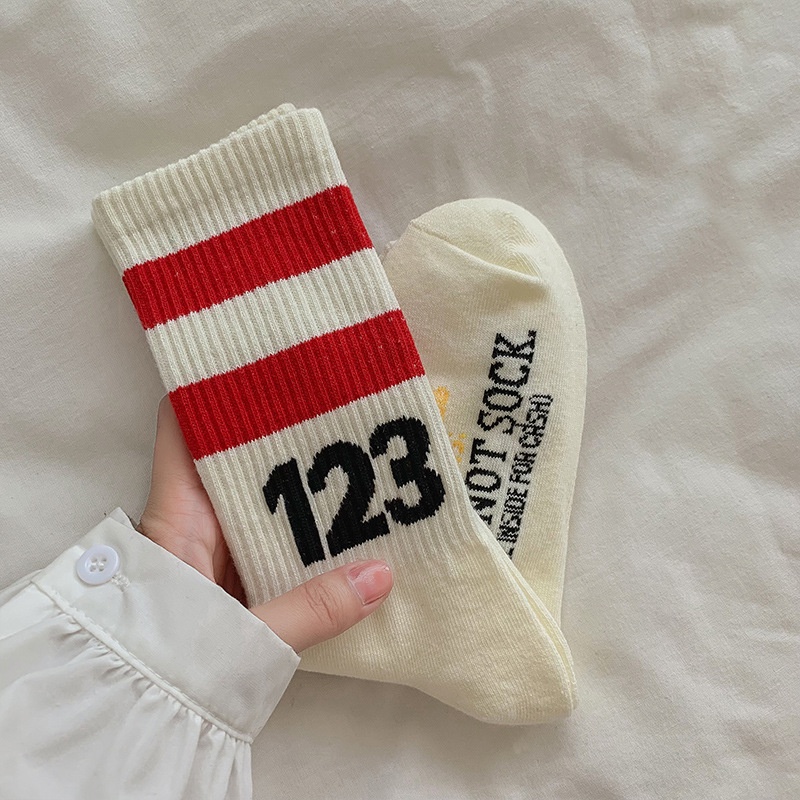 Vớ Tất Cotton Cổ Cao In Số 123 Thời Trang Hàn Quốc Cho Nữ