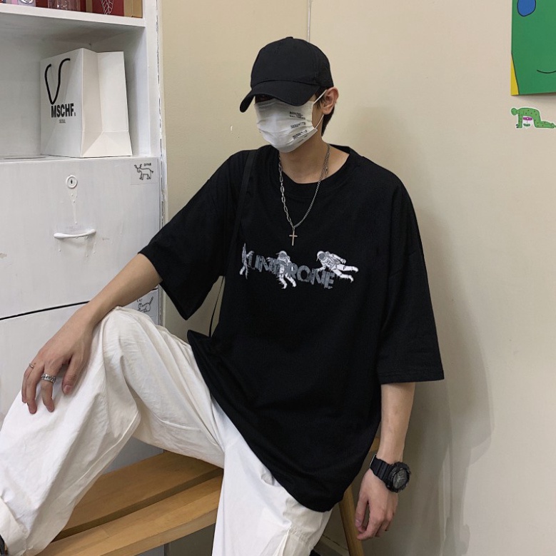 Áo thun tay lỡ form rộng Unisex Phi Hành Gia, áo phông tay lỡ Nam Nữ AD 67