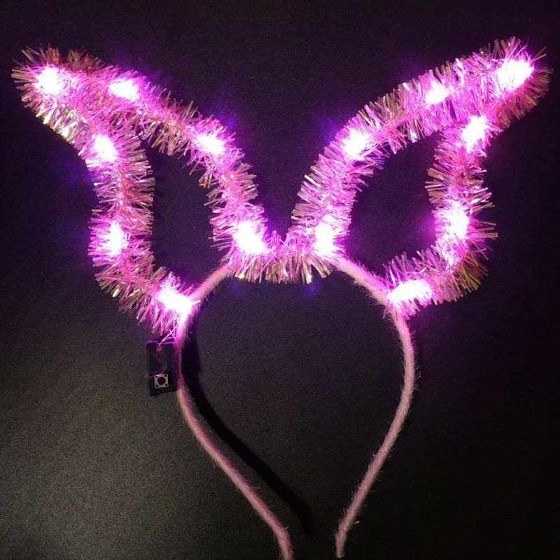 Flgo Băng Đô Tai Thỏ Có Đèn LED Lấp Lánh Dễ Thương