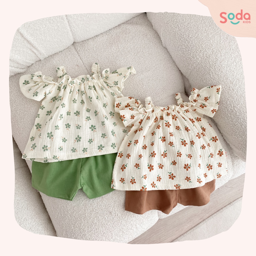 Bộ quần áo bé gái Fleur SODA KIDS thiết kế cổ bèo vai cánh tiên
