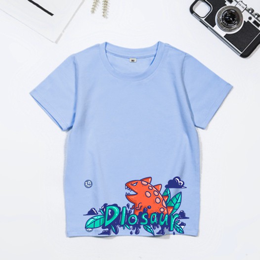 áo thun cotton dày dặn-áo thun bé trai bé gái in hình khủng long dilosour