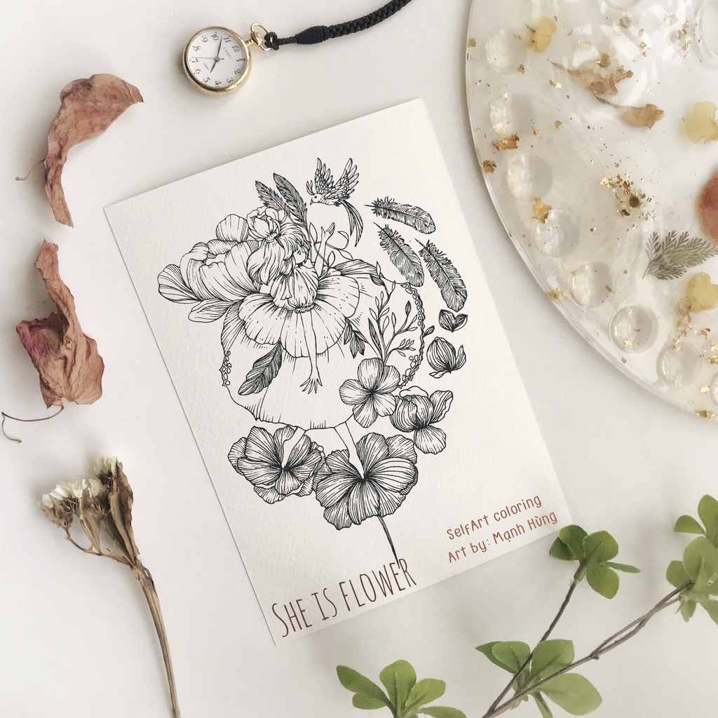 Tranh tô màu của Mạnh hùng - Self Art adult coloring, coloring postcard A5, A6