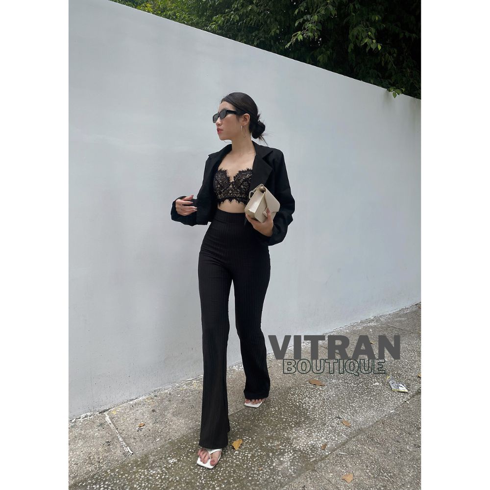 Quần ống loe thun tăm lớn