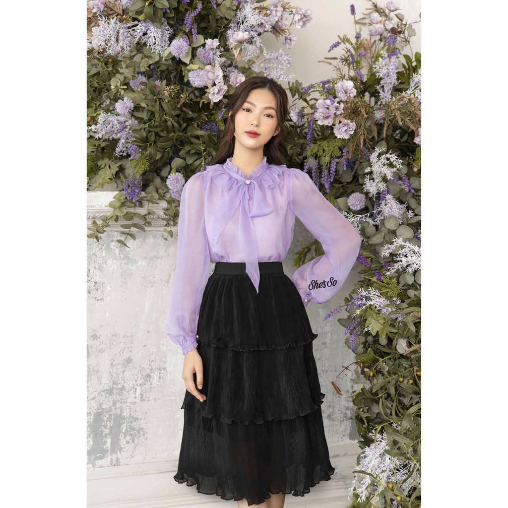 ADT09- Áo cổ nơ tím