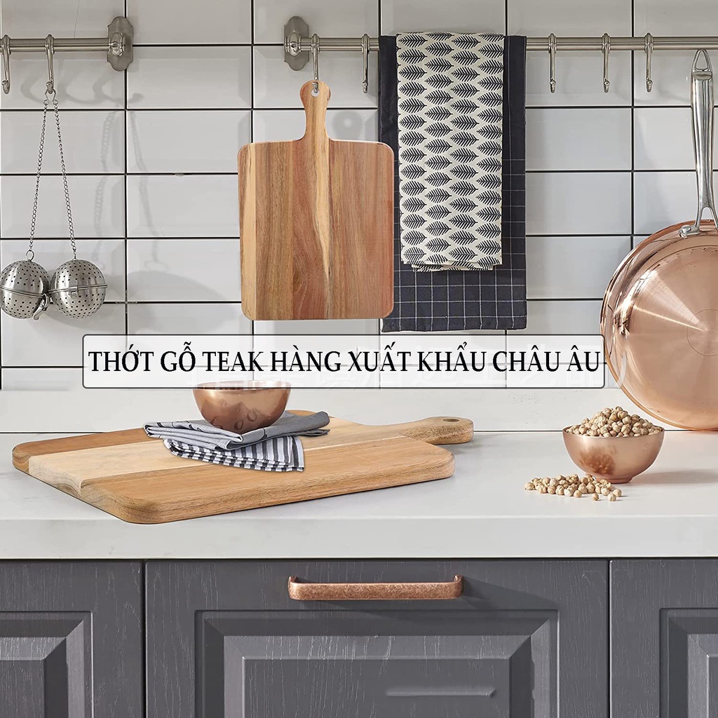 Hot Khay Thớt gỗ Chef Teak  Đẳng Cấp Phong Cách Âu Mỹ - Dùng Cắt Thái Chặt Hoặc Trang Trí Thức Ăn 380x210x18 mm