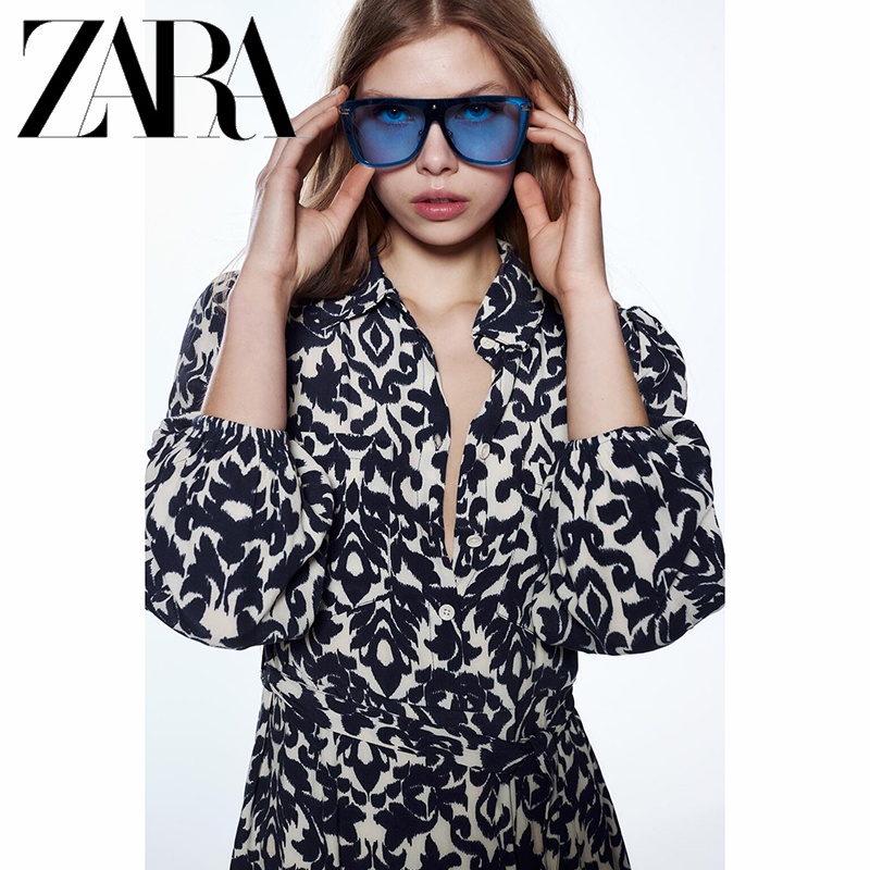 Zara Đầm Tay Dài In Họa Tiết Kiểu retro Thời Trang Mùa Xuân Cho Nữ