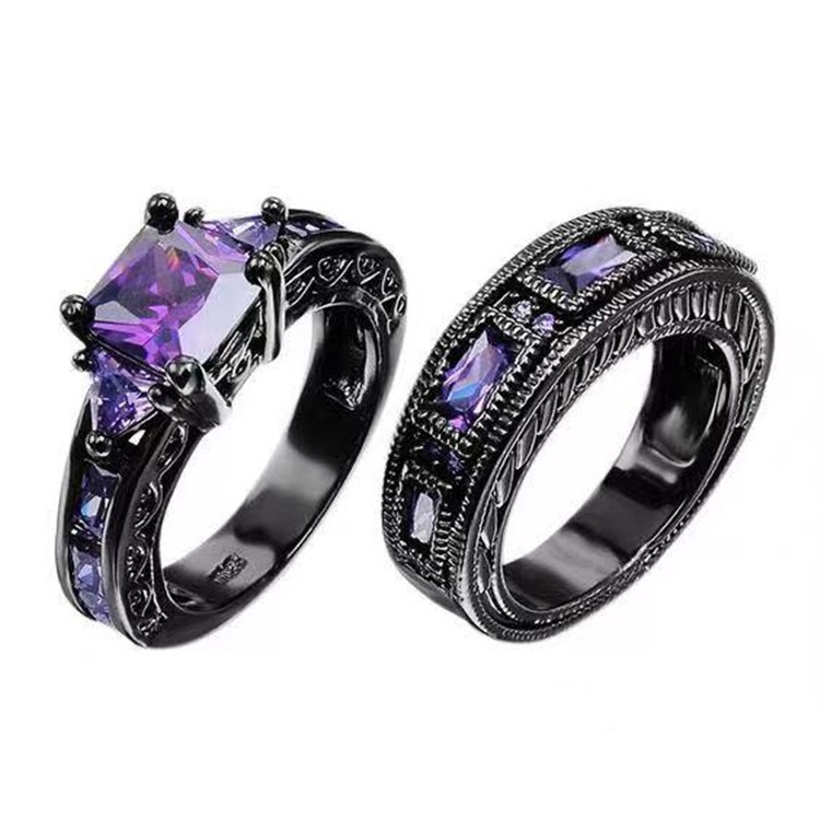 Nhẫn Đính Đá zircon Màu Đen/Vàng/Tím Phong Cách Âu Mỹ Sang Trọng