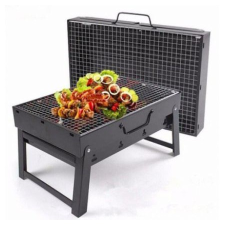 Bếp nướng than hoa BBQ thiết kế gấp gọn có quai xách tiện lợi, khung kim loại chắc chắn, vỉ nướng inox