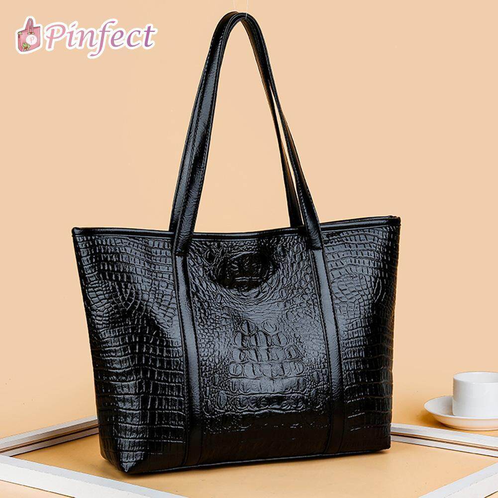 Túi xách đeo vai làm bằng da PU giả da cá sấu có sức chứa lớn dành cho nữ có thể mang đi mua sắm hoặc du lịch,INTL