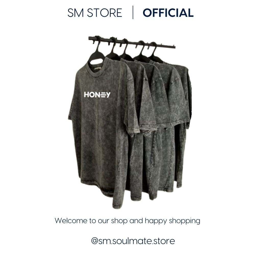 Áo thun in chữ Honey cổ tròn unisex nam nữ form oversize chất liệu cotton Soulmate Store – SMAT.03.1