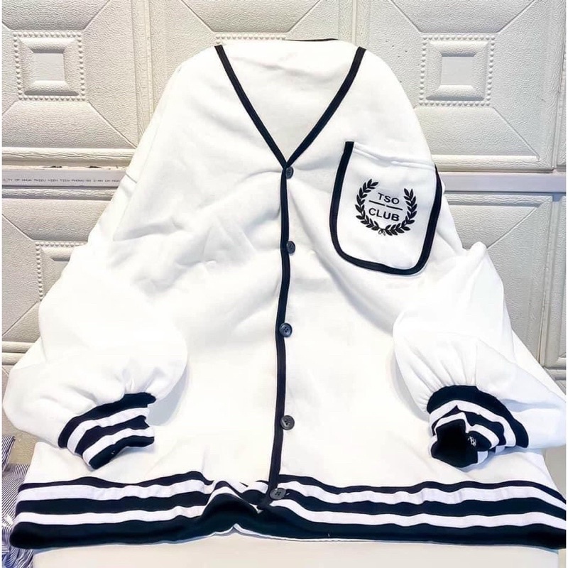 Áo Khoác Cardigan Nữ Dày Dáng Dài Rộng V túi ngực TSO Club dáng Hàn Quốc basic 2 màu trắng đen