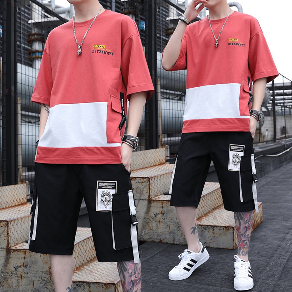 Bộ Quần Áo Thun Nam Ngắn Tay Phối Túi Khoá Dây Chữ Kết Hợp Quần Short Thể Thao Trẻ Trung MENFASHION1989 90000149C | BigBuy360 - bigbuy360.vn