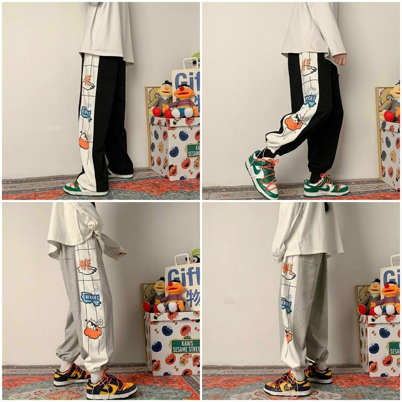 Quần Jogger Dây Rút In Hoạt Hình Cặp Đôi Nam Nữ💖FREESHIP RẺ ĐẸP💖Quần Thun Dài Đen Kiểu Unisex Rộng Suông Couple Cực Teen