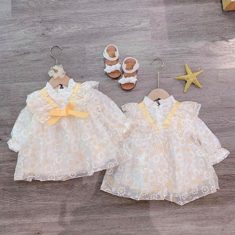 ĐẦM VÁY ĐẸP BÉ GÁI DÀI TAY HAIVANCO PHỐI REN 10 đến 22 kg mềm mại và thoáng mát dáng baby doll dễ thương đi học đi chơi