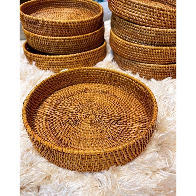 Khay mây guột tròn  shop mâu tre đan Anh Thư khay mây decor đựng đồ dùng trang trí nhà cửa