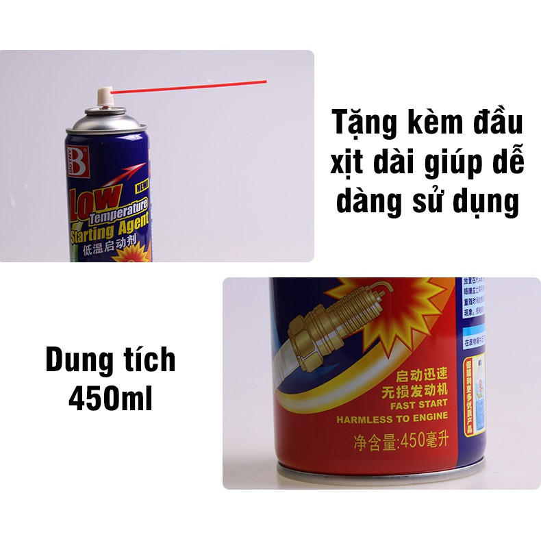 Chai xịt giúp dễ đề nổ động cơ khi trời lạnh Botny B-1136 dung tích 450ml