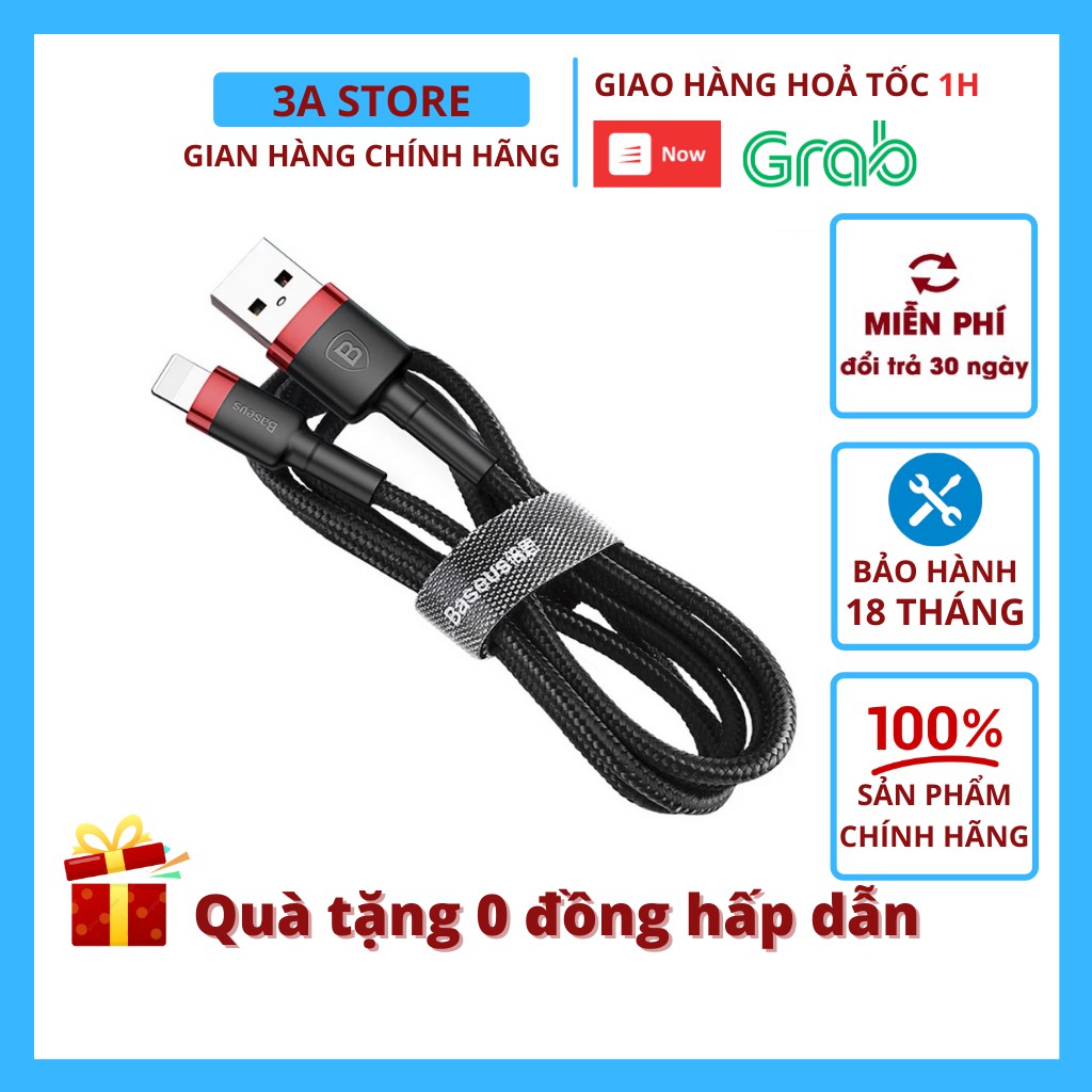 Dây sạc baseus 2m usb a to lighting sạc nhanh bọc dù siêu bền chống đứt gãy dài 1m 2m mã cafule 3astore