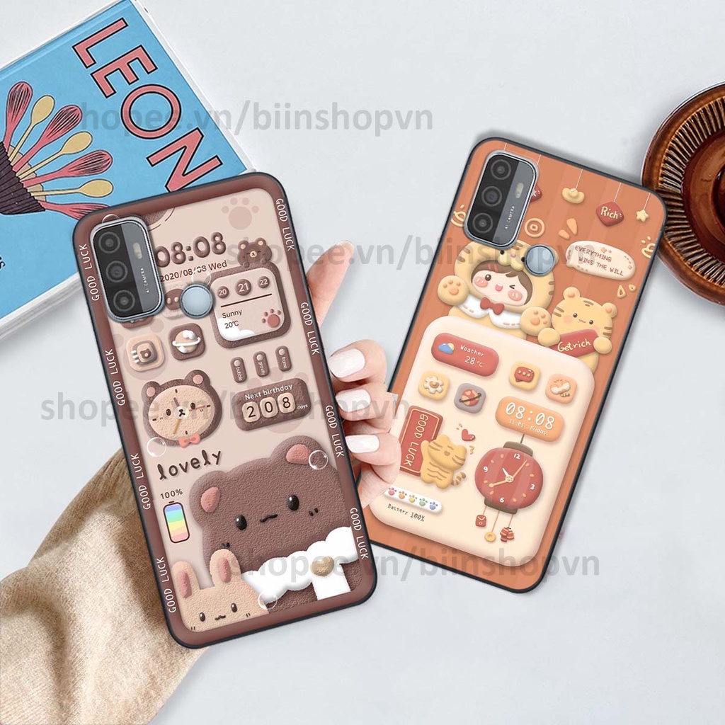 Ốp Oppo A53 in 3D icon gấu nổi siêu xinh, siêu đáng yêu, cá tính phong cách