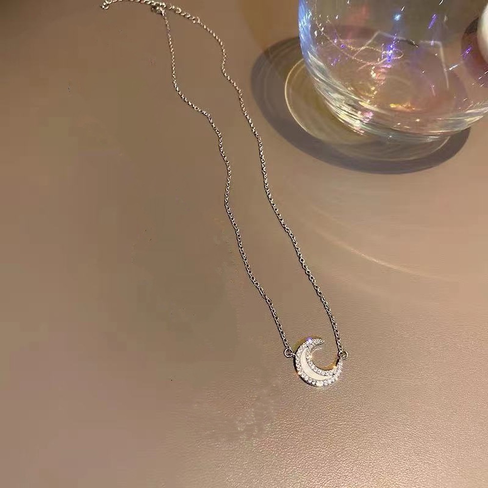 Vòng cổ choker hình mặt trăng đính đá kim cương phong cách Hàn Quốc đơn giản xinh xắn cho nữ