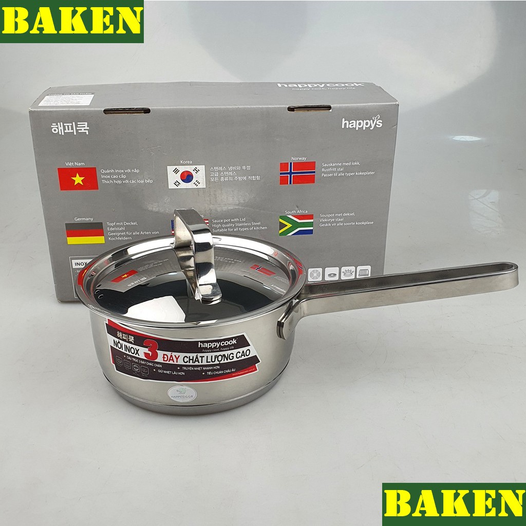 Quánh Quấy Bột Ăn Dặm Cho Bé HAPPYCOOK Milan Plus Q16-MLP - Nồi Quánh Inox 3 Đáy - BAKEN