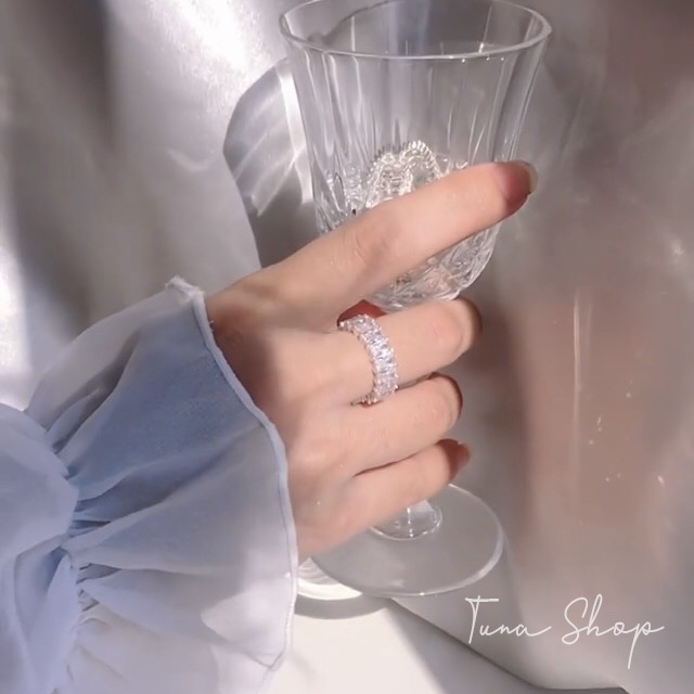 Nhẫn Bạc gắn full đá, Nhẫn bạc nữ xinh 𝑪𝒂𝒎 𝒌𝒆̂́𝒕 𝒄𝒉𝒖𝒂̂̉𝒏 𝑩𝒂̣𝒄 TUNA SILVER Trang sức Bạc