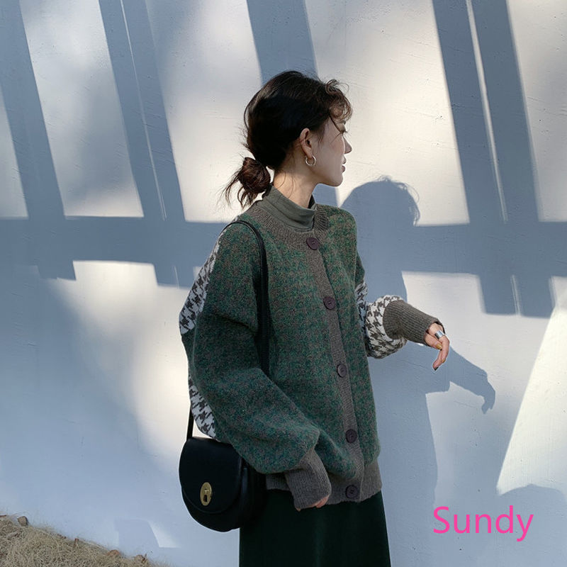 Áo khoác cardigan dệt kim dáng rộng phong cách retro Hàn Quốc thời trang cho nữ | BigBuy360 - bigbuy360.vn
