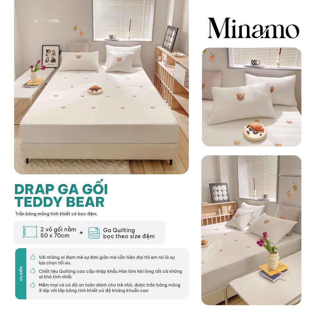 Bộ Ga Gối Teddy Cotton Linen Minamo Cao Cấp A12, Mềm Mịn, Thoáng Mát - Bảo Hành Chính Hãng Minamo