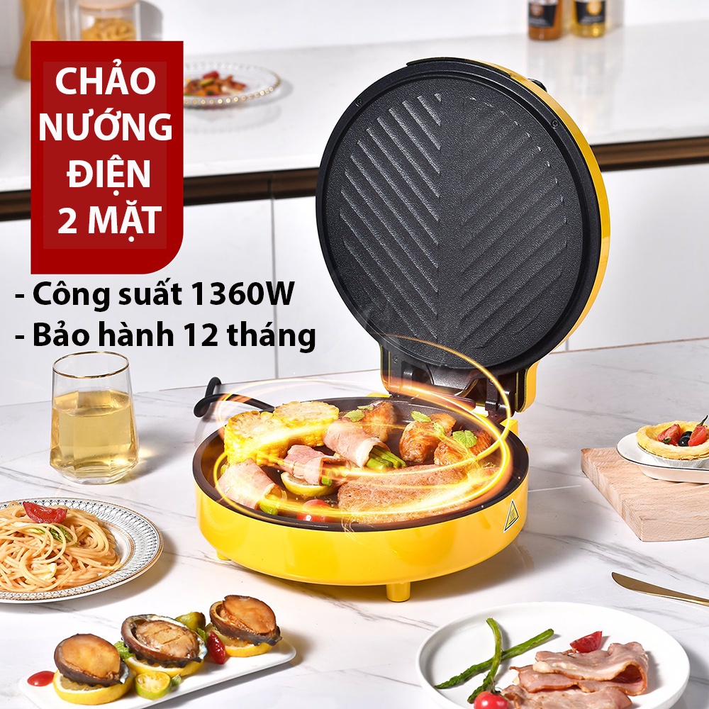 Chảo nướng điện 2 mặt đa năng chống dính CÁT Á - Máy kẹp nướng bánh mì, chiên nướng, rán, làm bánh pancake CT173110722
