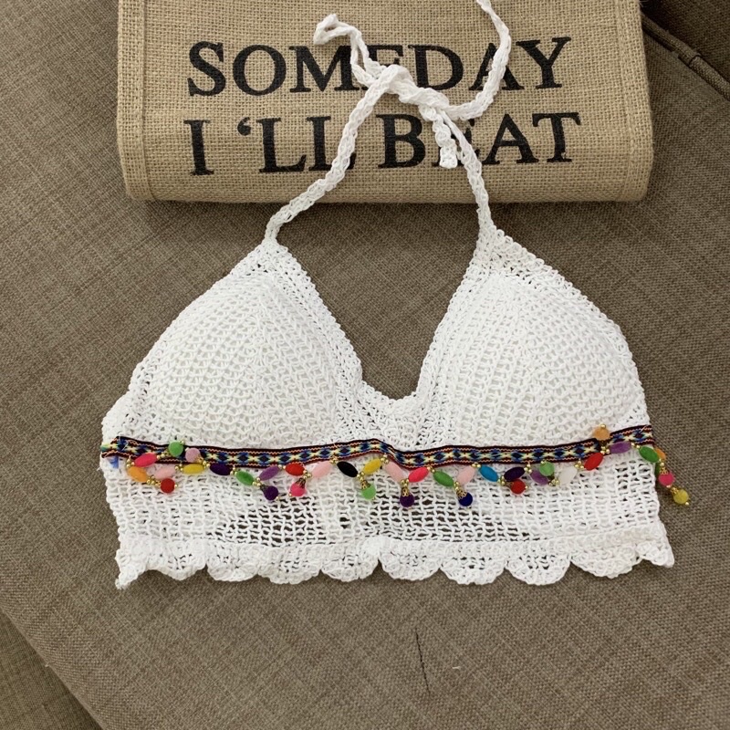 Bộ bơi bikini ren đi biển 3 món (áo bra-choàng tay loe-quần sóc) -Có bán lẻ