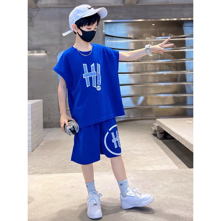 Bộ đồ bé trai Con Xinh sát nách hình in HI!,thời trang mùa hè dành cho trẻ em từ 4 đến 10 tuổi