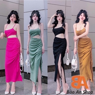 Đầm body dây khoét eo rút dây đùi
