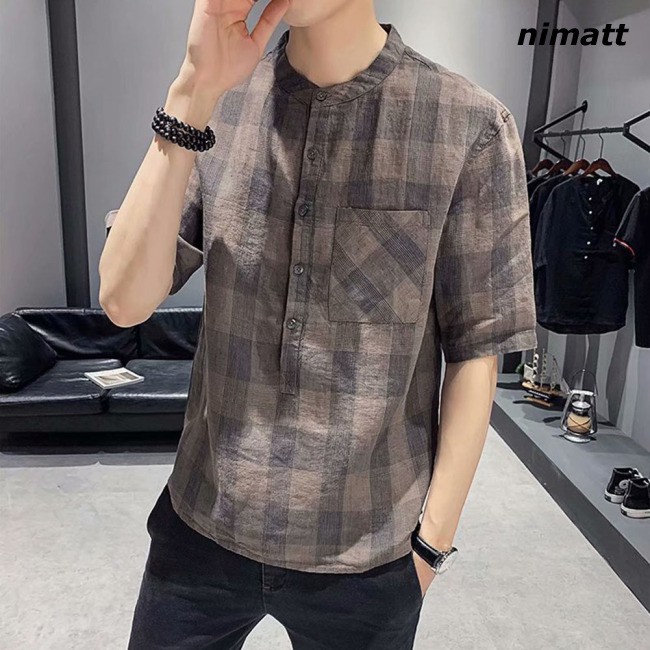 Áo Sơ Mi Nam Tay Dài Cổ Đứng In Họa Tiết Thời Trang collar casual shirts men