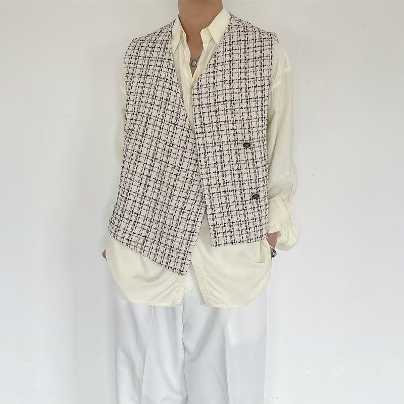 Áo Không Tay Họa Tiết Sọc Caro Thiết Kế Đơn Giản Thời Trang Xuân Thu Phong Cách Hàn Quốc Cho Nam