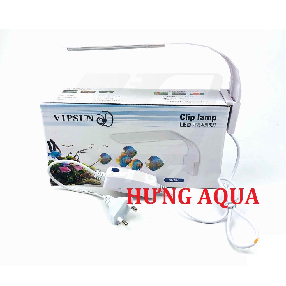 Đèn led bể cá, đèn led kẹp siêu sáng dáng mỏng M-280 Vipsun cho bể dưới 45cm (chính hãng)