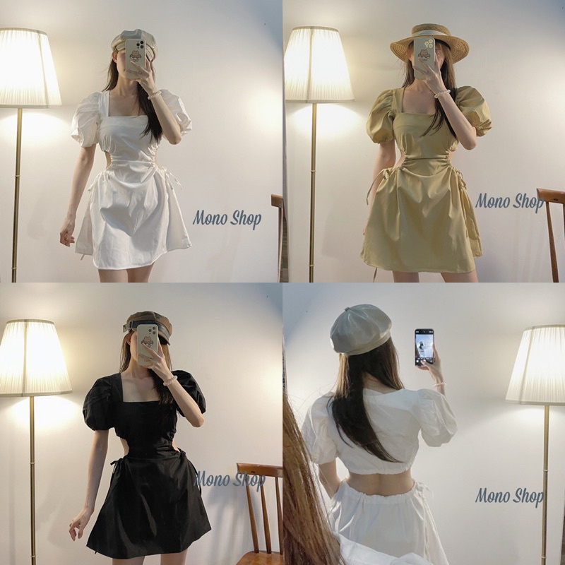 Váy hở eo rút dây, váy khoét eo cổ vuông hở lưng (ảnh thật/sẵn)