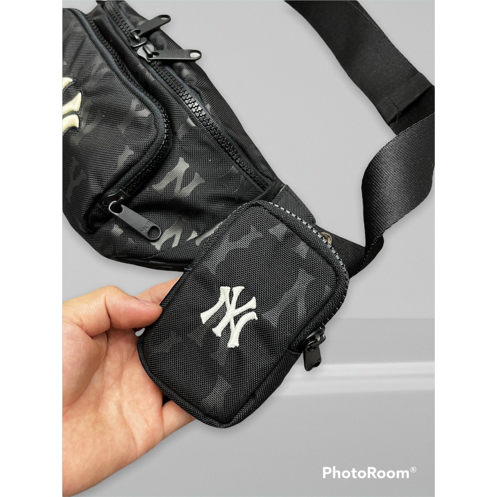 Túi đeo chéo , túi bao tử M.L.B NY Monogram Waist Bag - Black HÀNG  XUẤT DƯ FULL TEM TAG