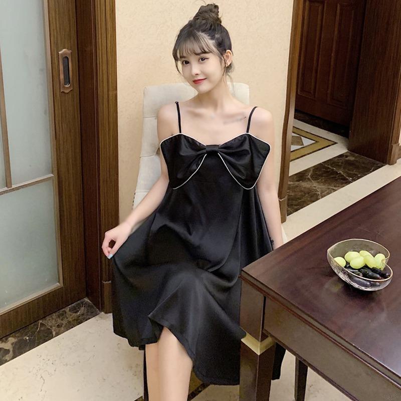 Đầm ngủ hai dây đính nơ phong cách Hàn Quốc thoải mái cho nữ