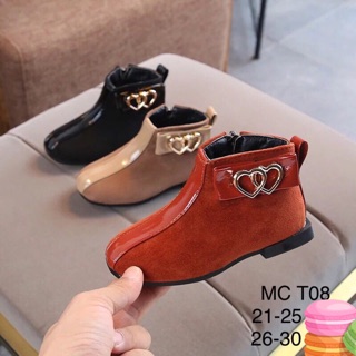 Bốt da lộn cổ thấp hoạ tiết tim cho bé yêu (size 21-30)