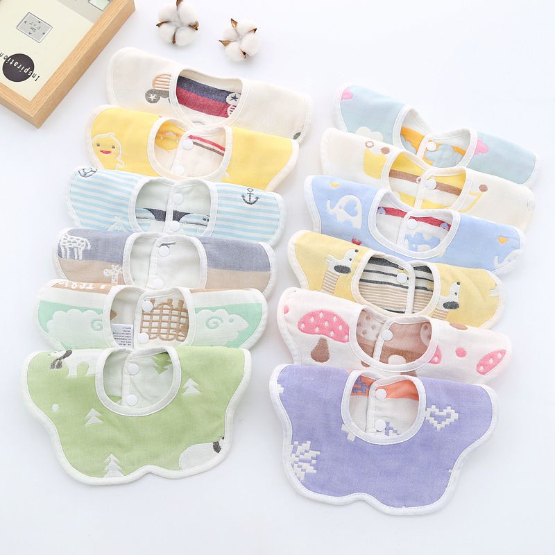 Yếm xô hoa 6 lớp 2 mặt xoay tròn 100% cotton họa tiết dễ thương, thoáng mát cho bé