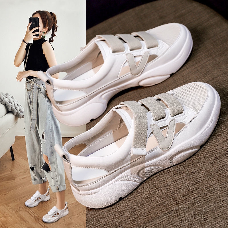 Giày Sandal Thể Thao Màu Trắng Đế Bằng Thời Trang Mùa Hè 2020 Cho Nữ