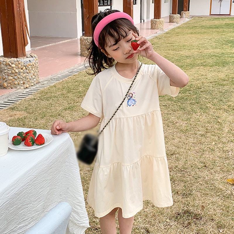 Đầm Công Chúa Mùa Hè Tay Ngắn In Họa Tiết Hoạt Hình Cho Bé Gái Se7en