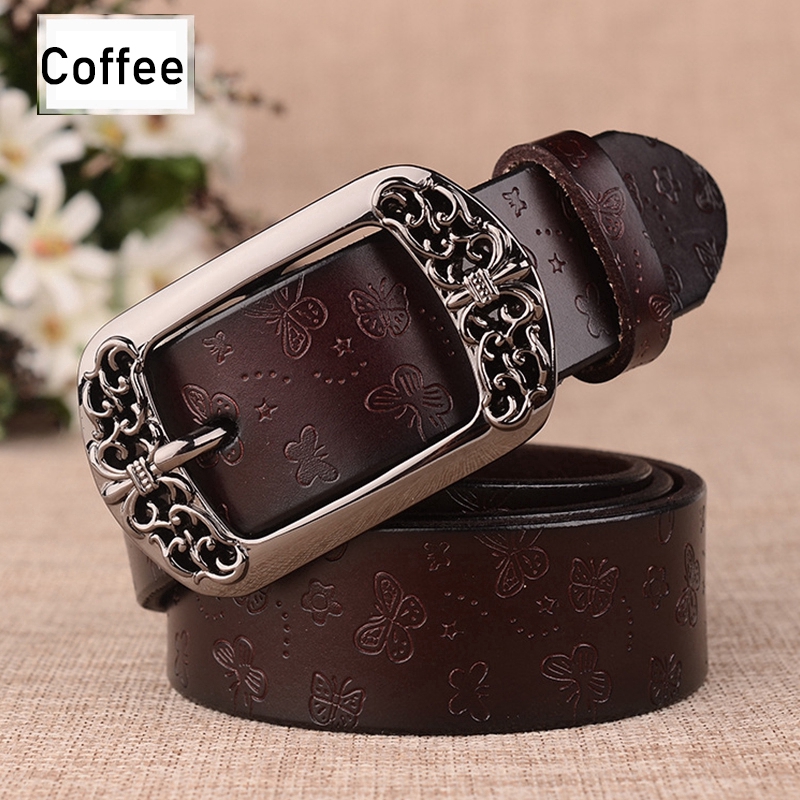 Thắt lưng da bò khắc hoa văn cổ điển cho nữ