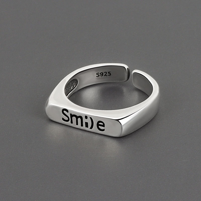 Nhẫn Hở Màu Bạc Khắc Chữ Smile Phong Cách Hàn Quốc Cổ Điển Thời Trang Cho Nam Và Nữ