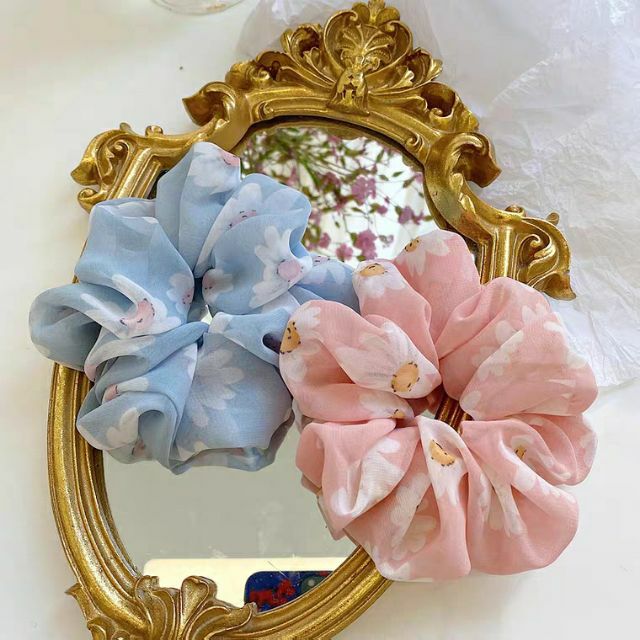 Scrunchies Cột Tóc Voan Mỏng Phồng Màu Pastel Hoa Cúc