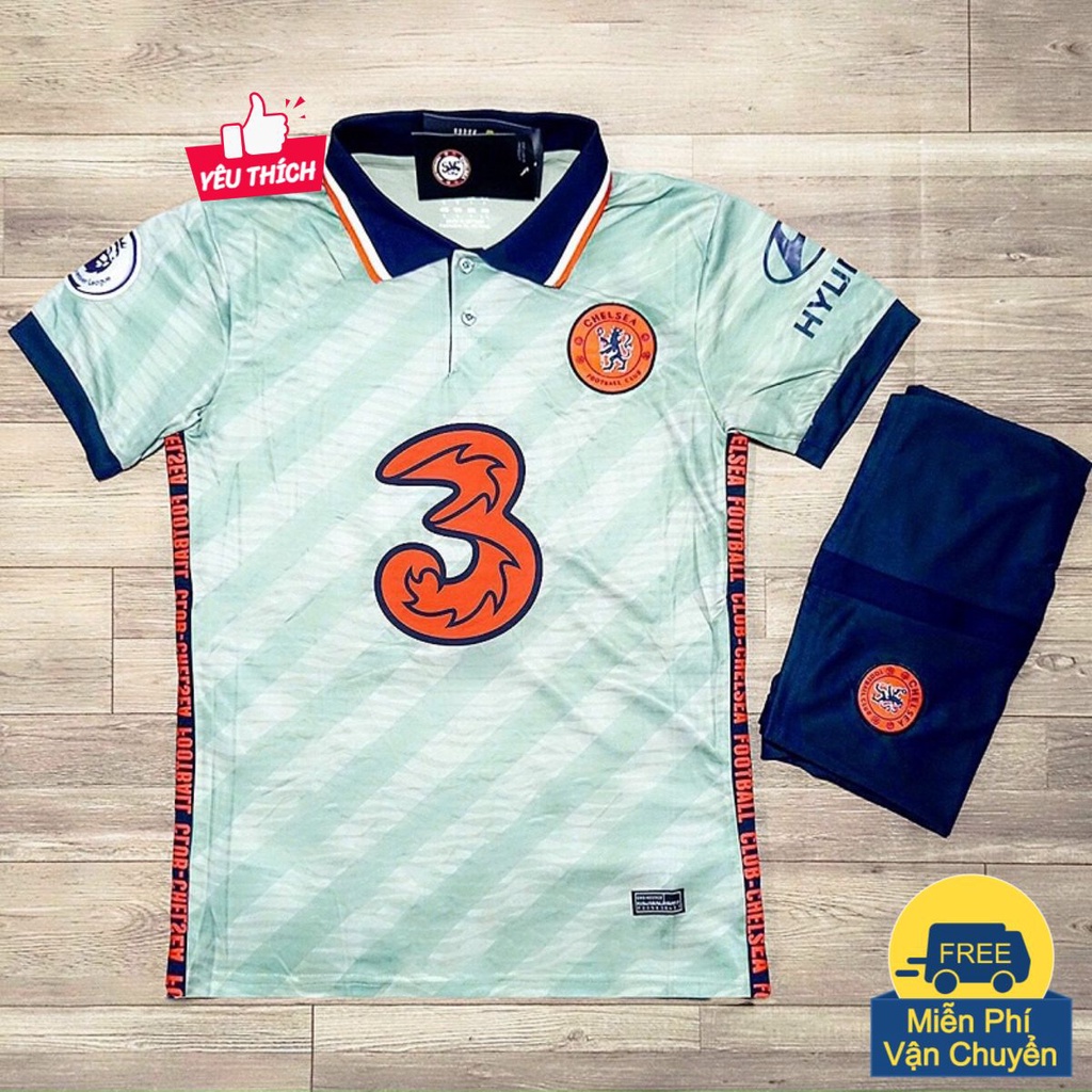 Bộ Áo Đá Banh Chelsea Xanh Xám Vải Gai Thái Cao Cấp - Áo Thể Thao Nam PP Bởi Be Happy Sport