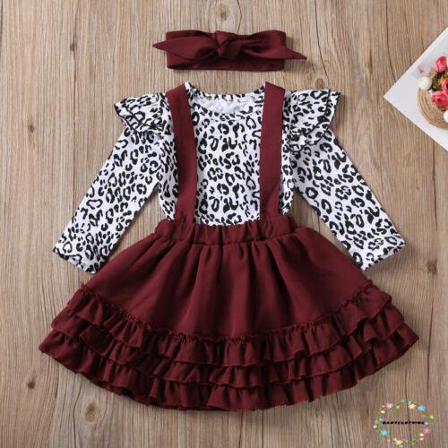 ღWSVღNewborn Kids Toddler Baby Girl Clothes Leopard Romper Bodysuit Ruffle Suspender Skirt Dress Outfit Set